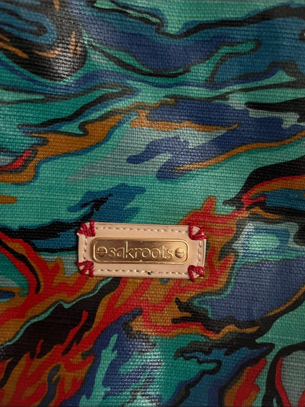 Sakroots Multicolor Swirl Pattern Tote Bag with Beige Handles